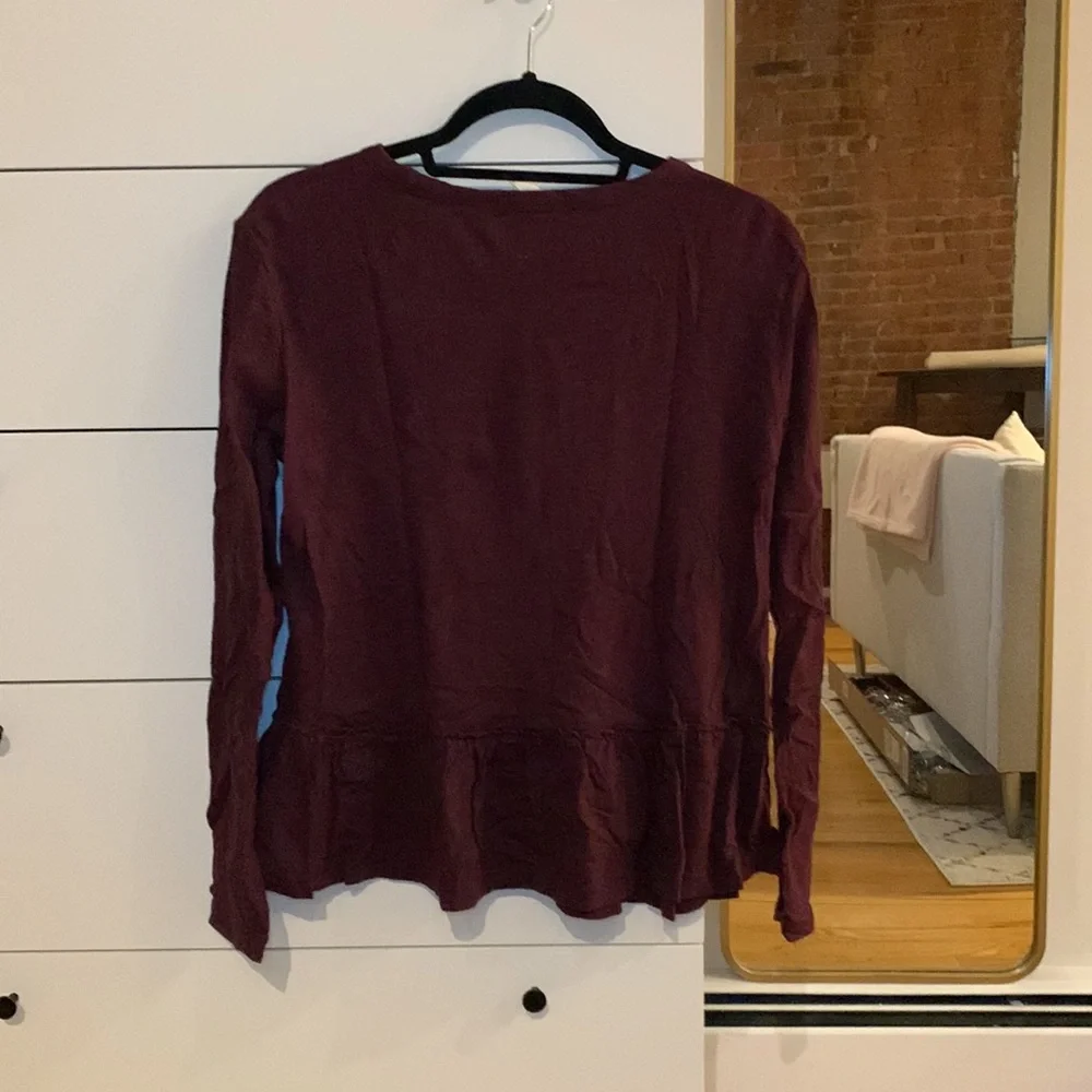 Maroon Peplum Long Sleeve Tee - Picture 2 of 5